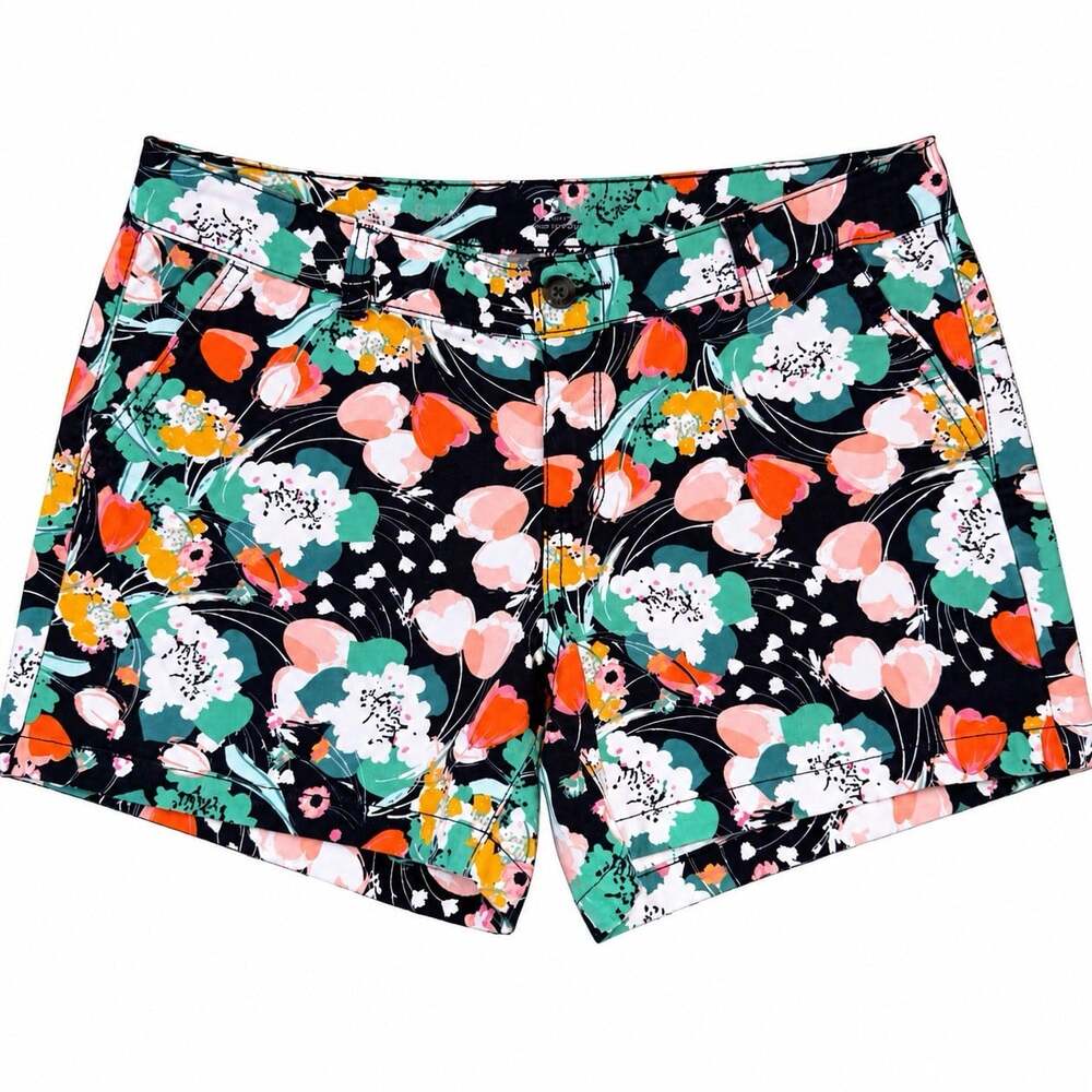 ANA New Approach Women’s Shorts Size 8 Floral Print Navy White Cotton Twill